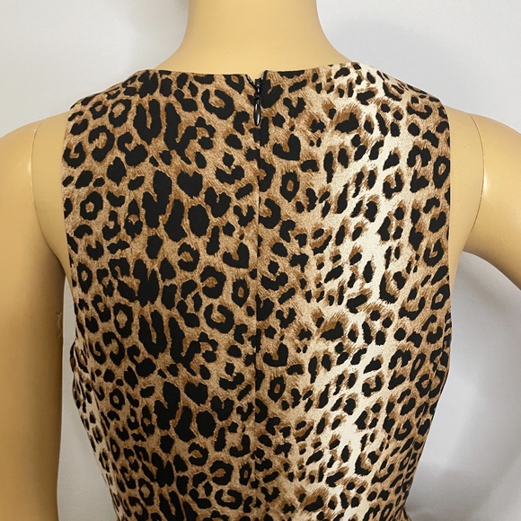 Cheetah print crewneck line sleeveless fit flare asymmetrical ruffled mini dress - Picture 11 of 14